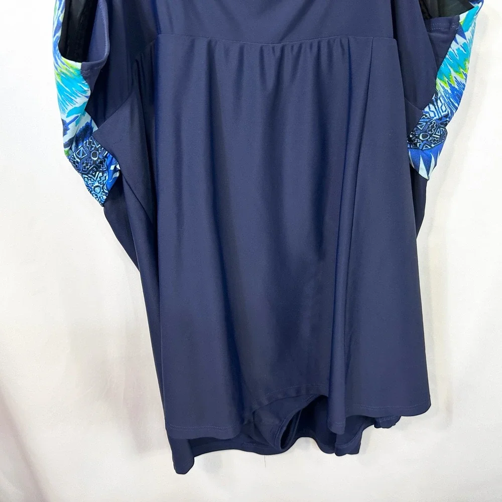 Malibu‎ Dream Girl Plus Size 24W Swim Dress Navy Blue One Piece Modest Suit 1021